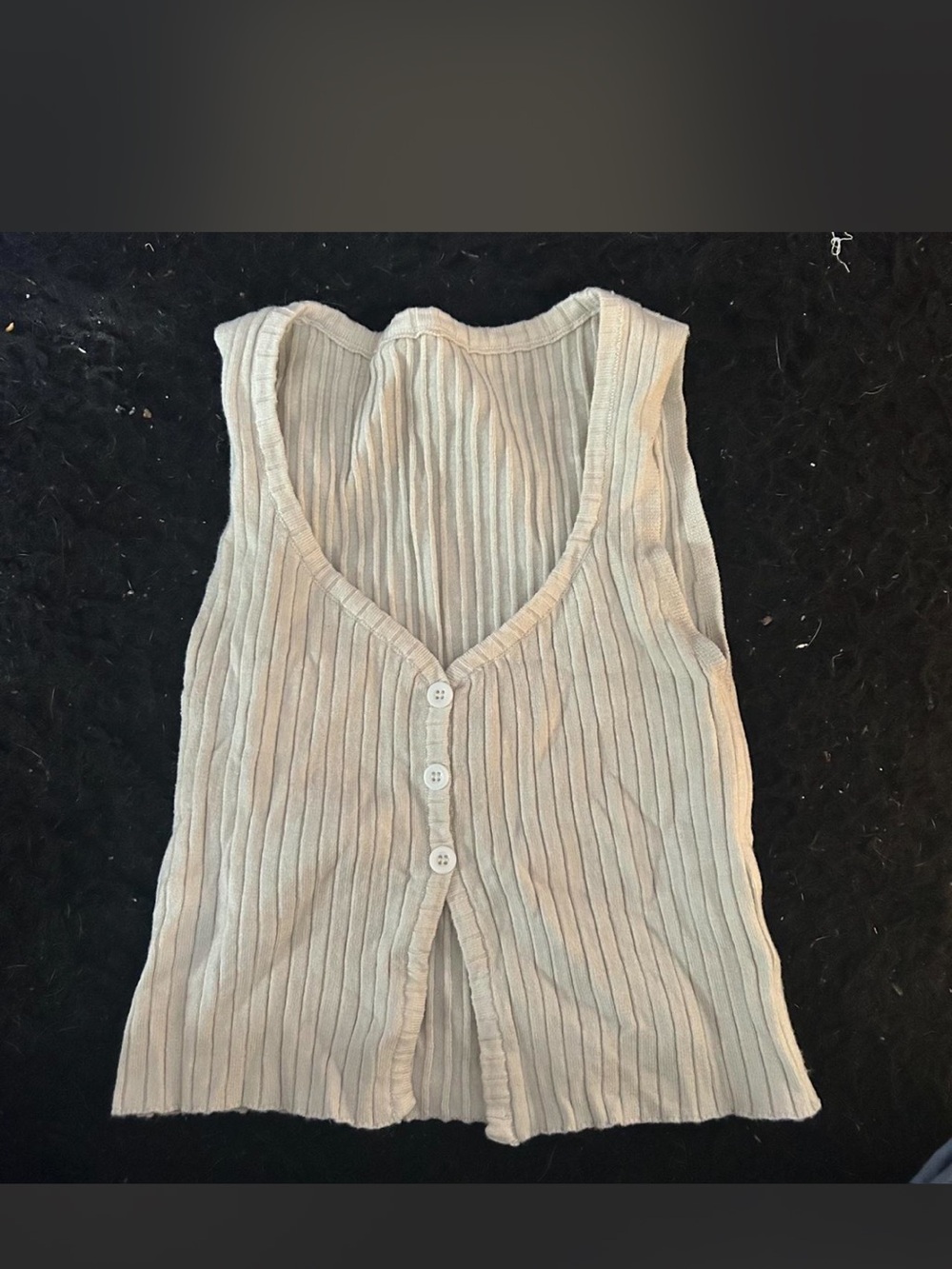 SHEIN Ribbed V-Neck Button Tank - Beige